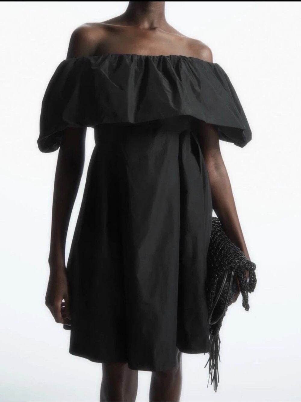 COS Voluminous Off Shoulder Mini Dress Black NWT Statement Cocktail US 4